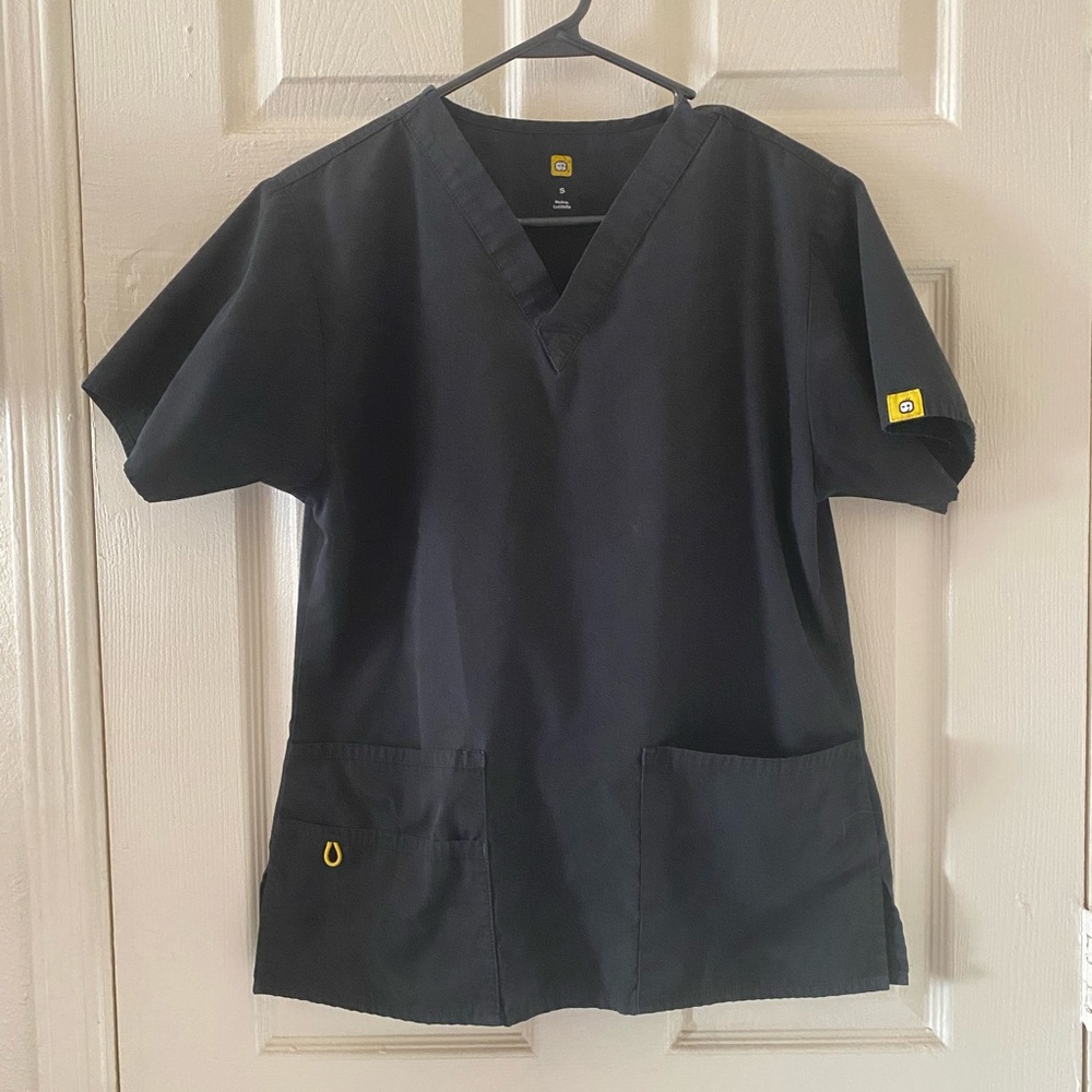 WonderWink Black Scrub Top with Yellow Accent